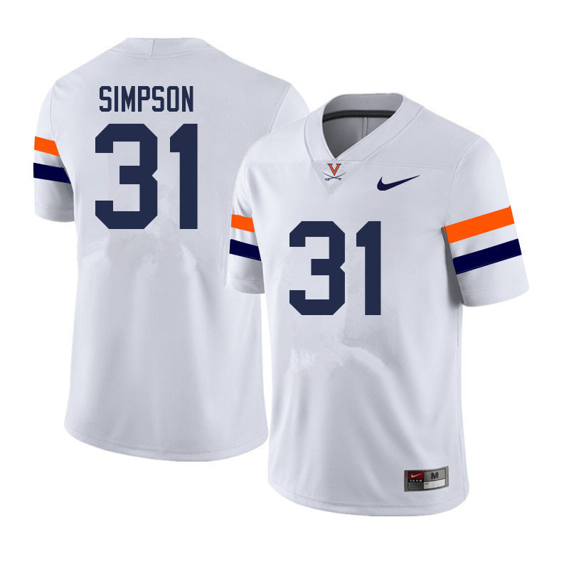 Men #31 Shane Simpson Virginia Cavaliers College Football Jerseys Sale-White